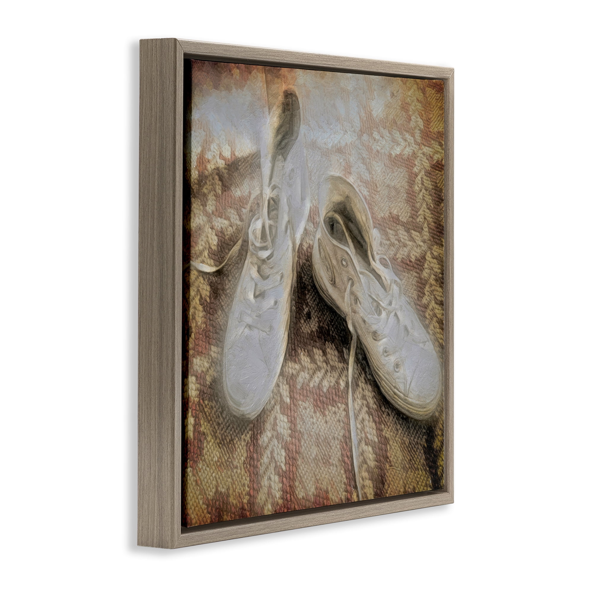 Stupell Industries Vintage Classic High Tops Fashion Painting Brown Floater Framed Canvas Art Print Wall Art, 18 x 18