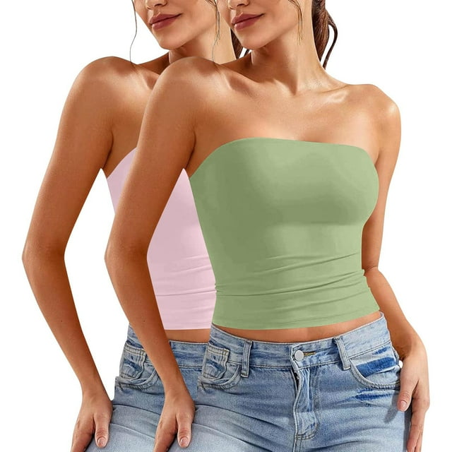 ZACPNCV 2 Pcs Hauts Tube Gainants pour Femmes Sans Bretelles avec Soutien-Gorge Intégré Vert m