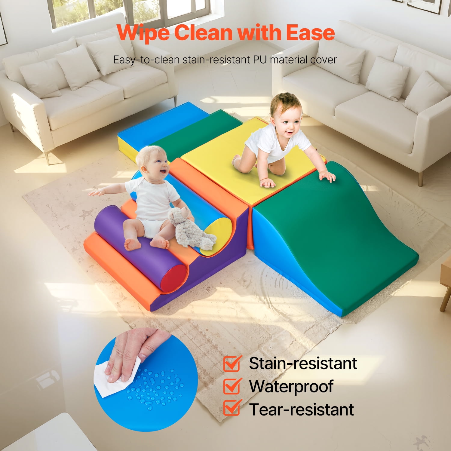 KFFKFF Ascent Playthings, Collection of 7, Foam-based Ascent Playthings for Youngsters aged 6 Months to 3 Years, PU Leather Ascent Cubes, Indoor Ascend and Creep Activity Kit for Crawling & Sliding