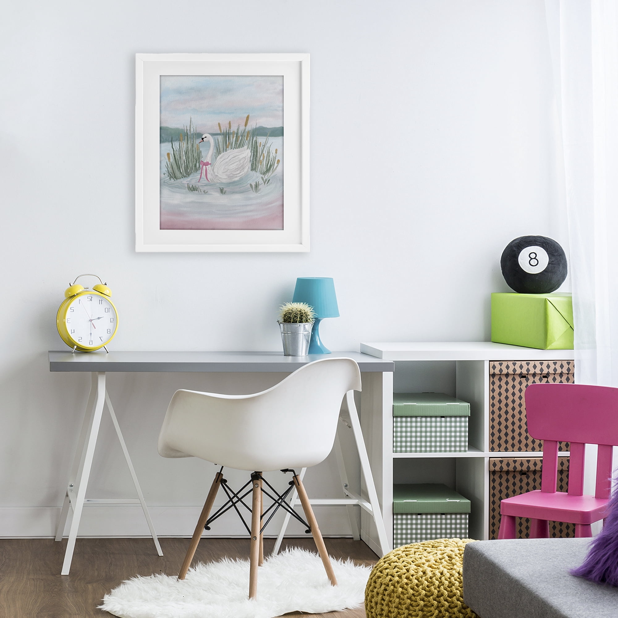 Stupell Industries Swan Serenade on Lake White Framed Print Under Glass, design by Adreane Fippinger
