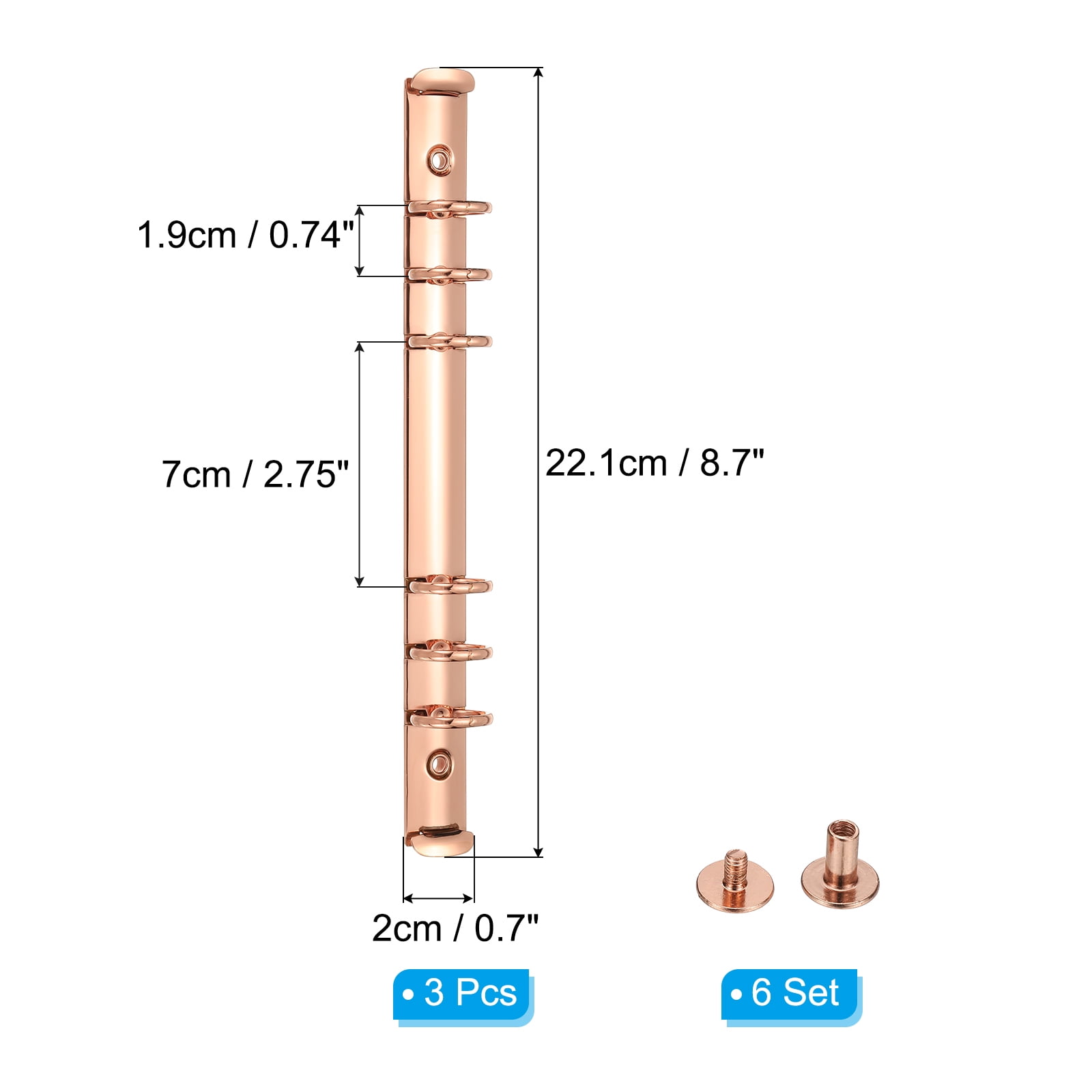 Uxcell A5 Ring Binder Mechanisms, 3 Set 6-Hole Replacement Binder Planner, Rose Gold