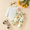 thumbnail image 3 of Hotiary Baby Sunflower Letter Printed Autumn Three Piece Set with Long Sleeved Crew Neck Top,Pants and Hairband Set for Girls 0-18M, 3 of 10