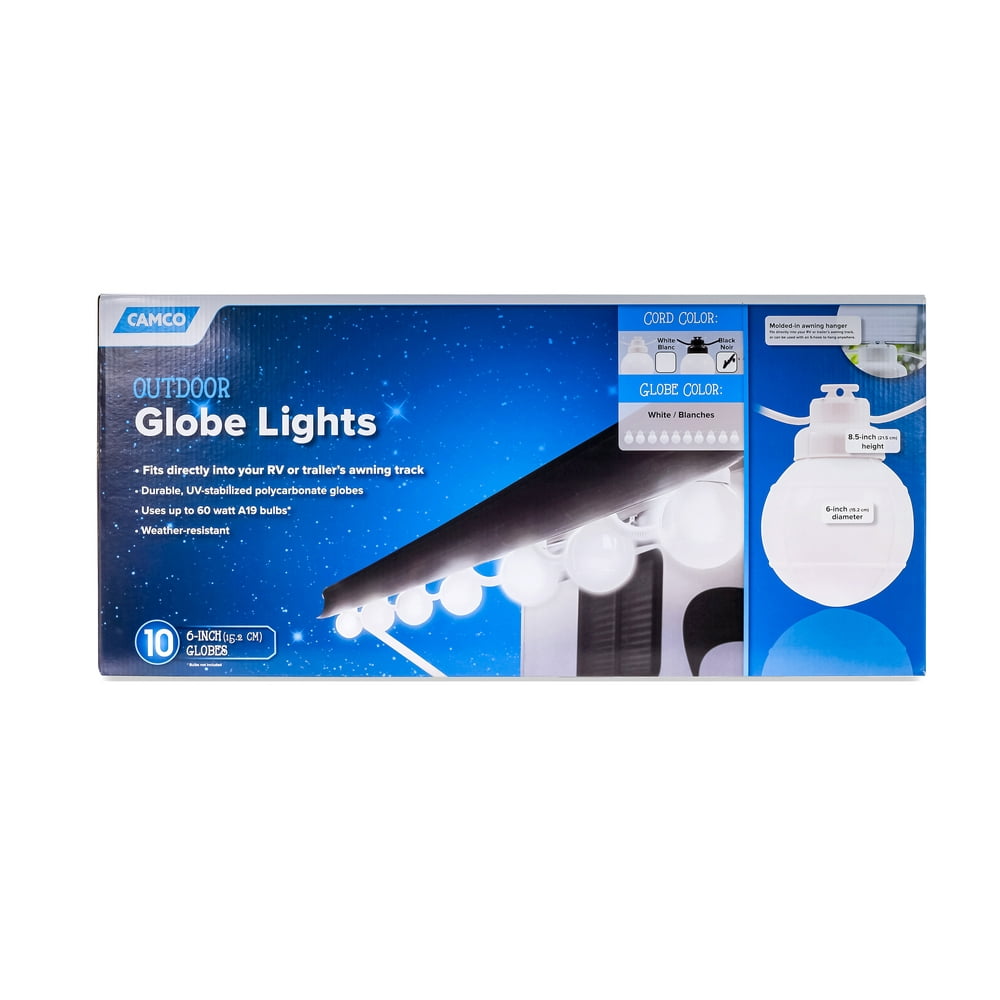 Camco 42774 Decorative RV Awning Globe Lights 10 White Globes on