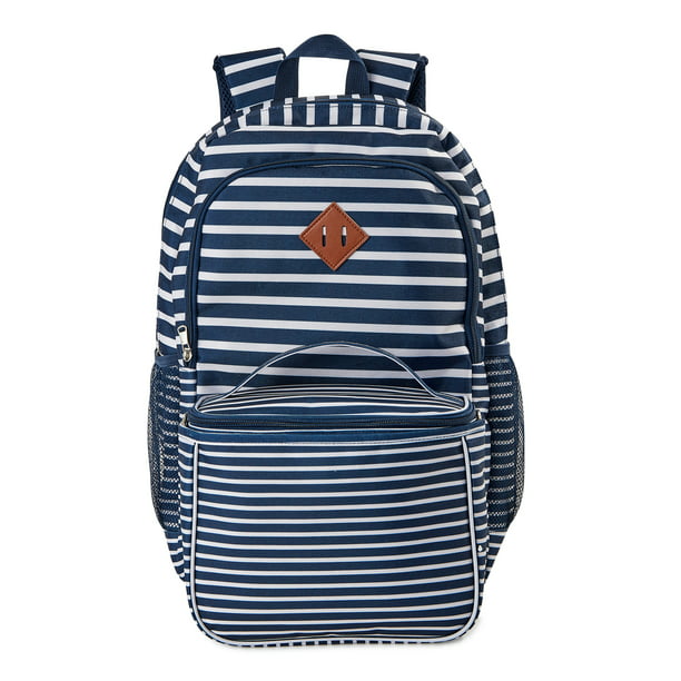 No Boundaries Women’s Backpack Duo with Square Lunchbox Navy Stripe ...