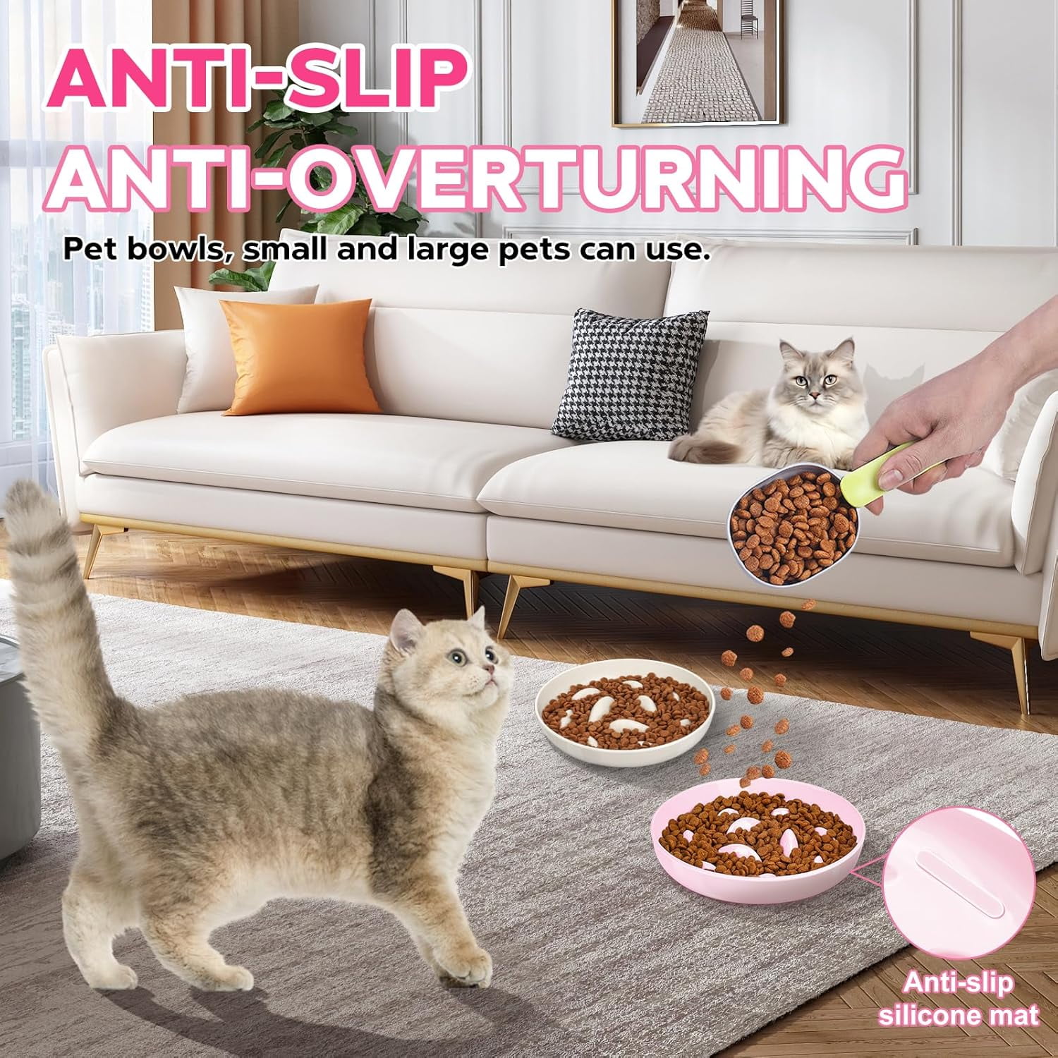 ABCISI 2PCS Slow Feeder Cat Bowl, Cat Food Bowl with Fish Pool Design, Healthy Eating Diet Pet Bowl, Interactive Puzzle Feeder Dish for Cats, Non-Slip Anti Gulping Cat Bowl for Dry and Wet Food