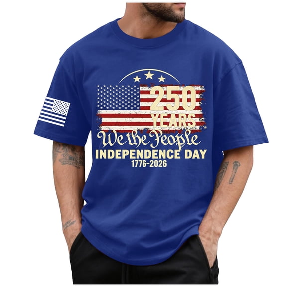 Akiihool Men Shirts Casual Men's Summer Casual Graphic Print Round Neck Short Sleeve T Shirt Tee Tops(Blue,S)