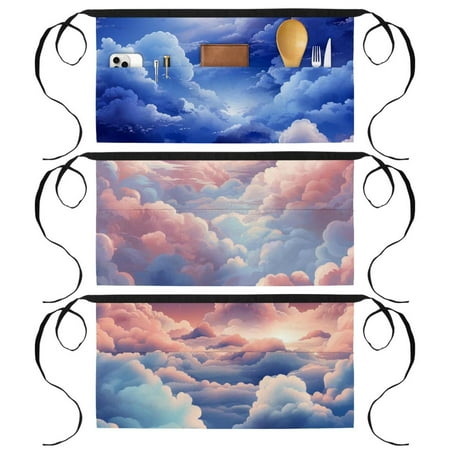 

Cloud Restaurant Server Apron with 3 Pockets Printed Design - Ideal Waiter Apron or Garden Apron