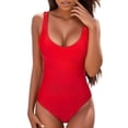 thumbnail image 2 of Mrzhqd One Piece Bathing Suit for Women Retro Solid Color Square Neck Straps Swimsuits Summer Plus Size Ruffle Shapewear Tummy Control Beach Swimwear Red L, 2 of 7