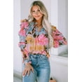 thumbnail image 1 of Women's Pink Floral Print Tiered Ruffled Long Sleeve Blouse, 1 of 5