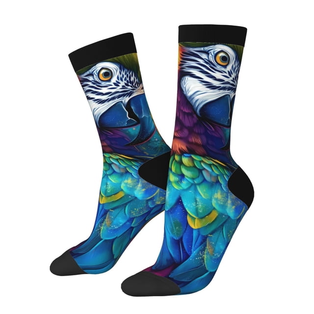 Wukai Colorful Parrot Jungle Dream Print Contrast Color Mid-tube Socks, 3D Printing Design Adult Socks, High Elastic Breathable Sports Socks, Suitable for Daily,Unisex