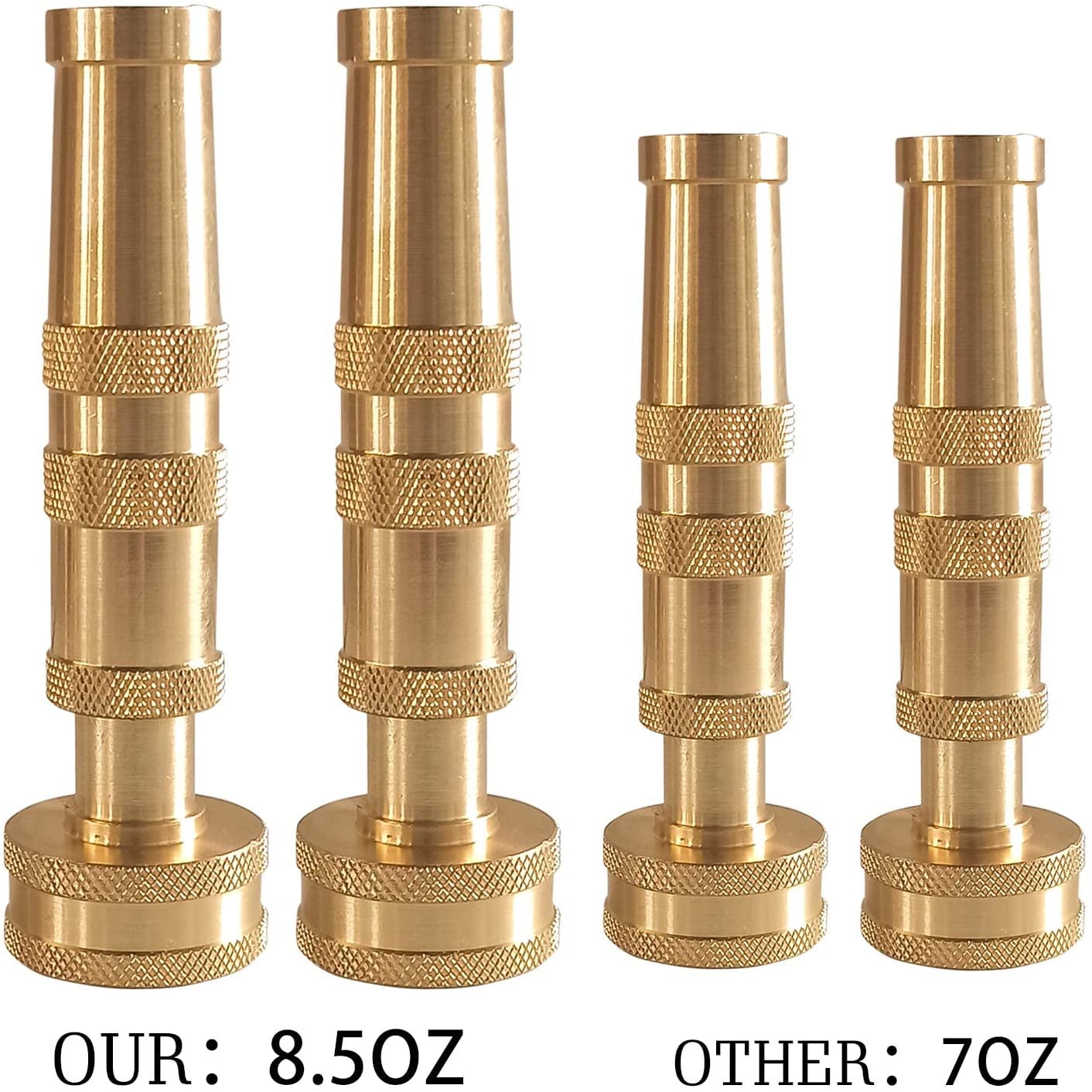 RGHJAR-Adjustable Twist Hose Nozzle, 4" Heavy-Duty Brass Hose Nozzle with 10 Garden Hose Rubber Washers, 2 Pack