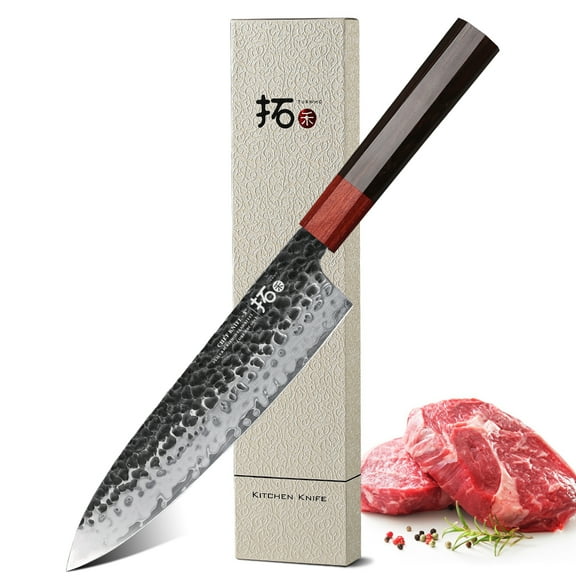 TURWHO 8inch Chef Knife 3-Layer 9Cr18Mov Hi-Carbon Steel Kitchen Chief Knife Slicing Knife