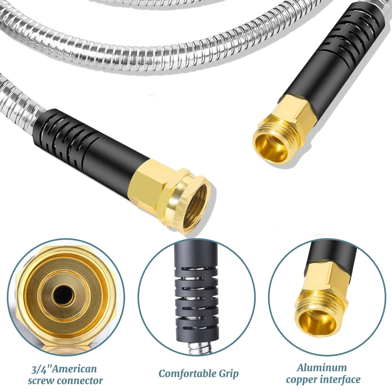 25ft 50ft Metal Garden Hose Stainless Steel Water Hose Lightweight No Kin