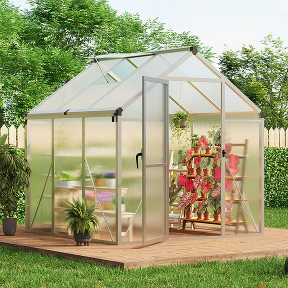 6x6FT Greenhouse, Walk in Greenhouses for Outdoors and Seasons Garden Planting, GreenHouses with Quick Setup Structure and Roof Vent, White