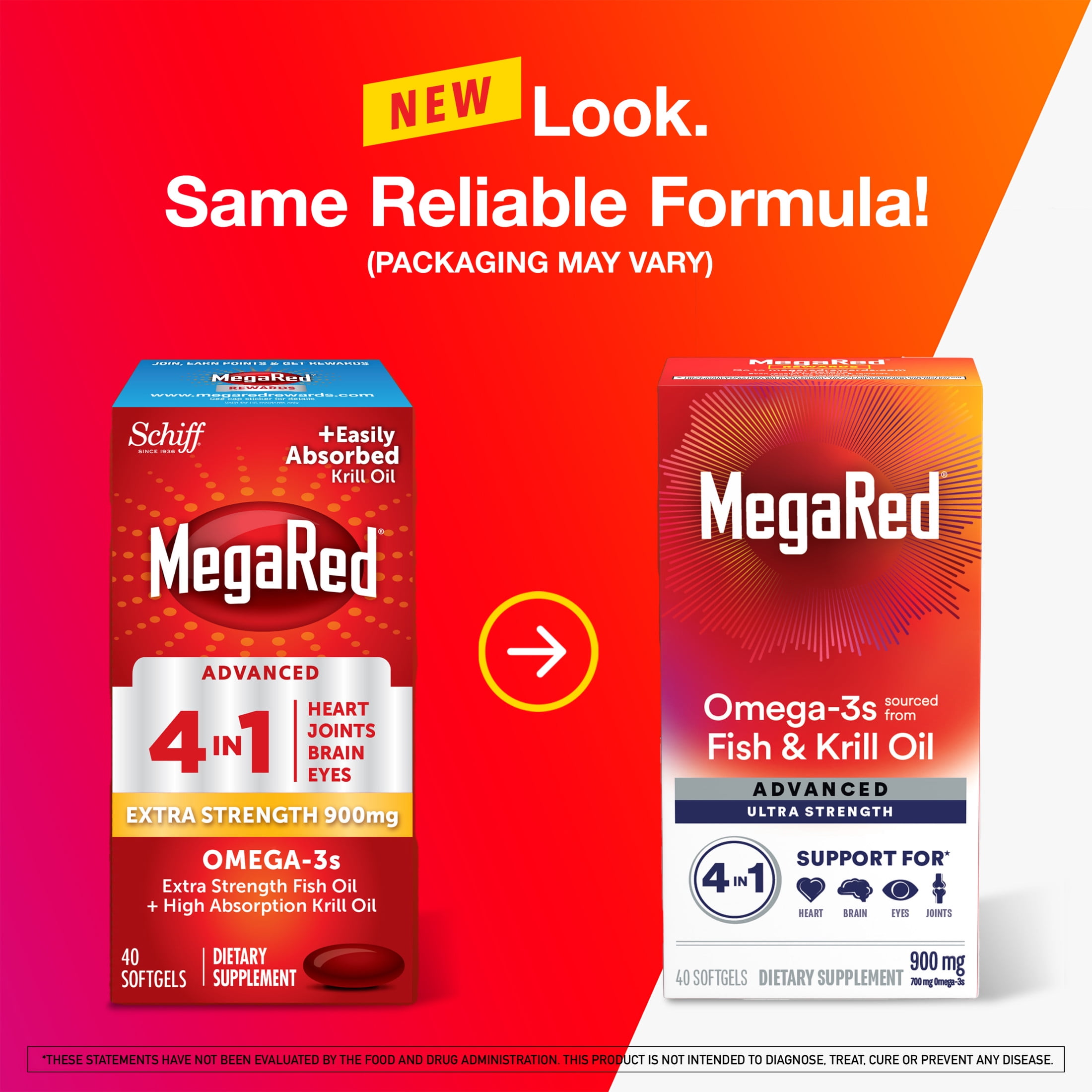 MegaRed Advanced 4in1 900mg Omega-3 Fish Krill Oil Supplements, Heart Brain Eyes Joints Health, 40 Softgels