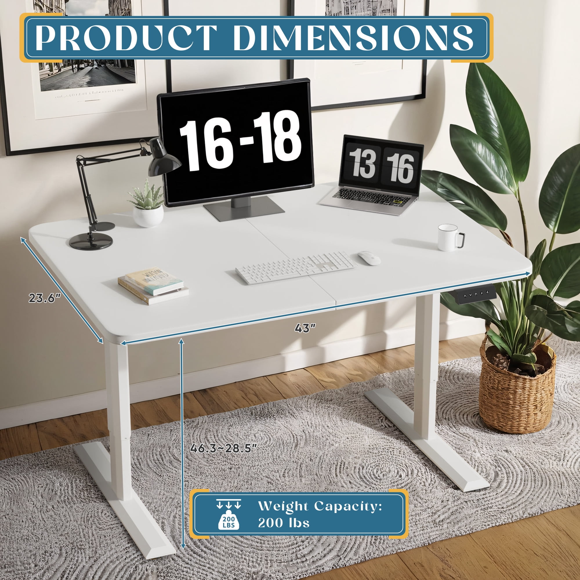 Vineego Electric Standing Desk Height Adjustable Office Desk with 55” x  27.5” Tabletop Home Office Workstation, Beige Finish 