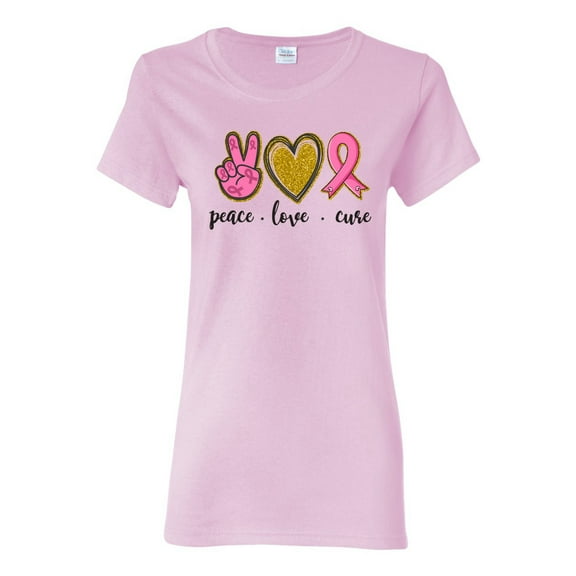 Peace Love Breast Cancer Awareness Breast Cancer Awareness Womens Graphic T-Shirt, Light Pink, Large