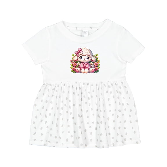 Inktastic Cute Lamb with Pink and Flowers Girls Baby Dress