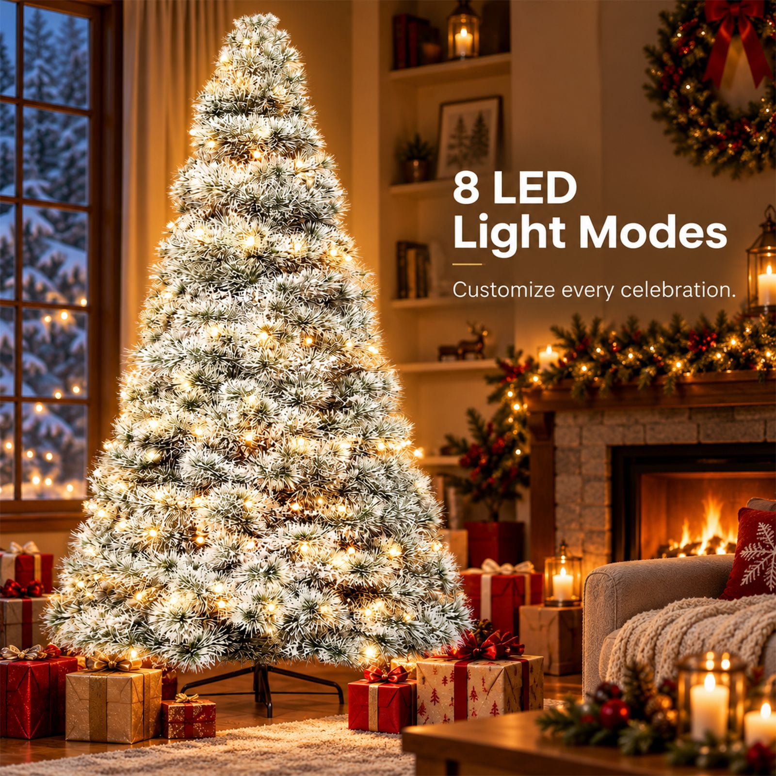 Alvantor Pre-Lit Christmas Tree, Flocking 4.5 FT Hinged Spruce, 120 LED Lights, 347 Tips