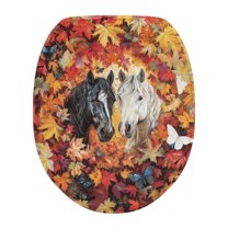 ZIATUBLE Autumn Thanksgiving Horse Toilet Lid Seat Cover Maple Leaves Butterfly Round Toilet Lid Covers Washable Toilet Seat Lid Covers for Bathroom Protction