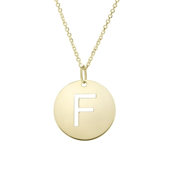 14k Yellow Gold Initial Letter F Round Pendant Necklace, 18"