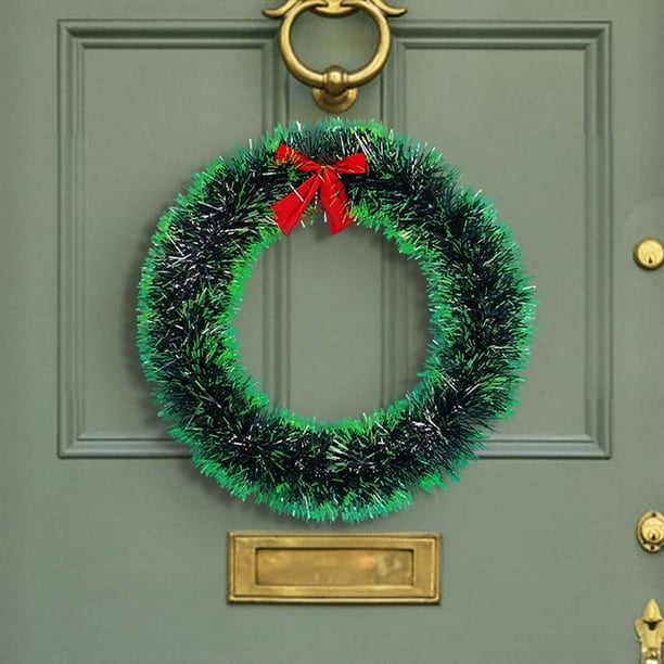Corona Navideña Artificial para Puerta de Entrada | Adorno de Pared Colgante de Abeto Verde y Bayas de 25 Cm | Decoración Navideña de Interior con Lazo Blanco