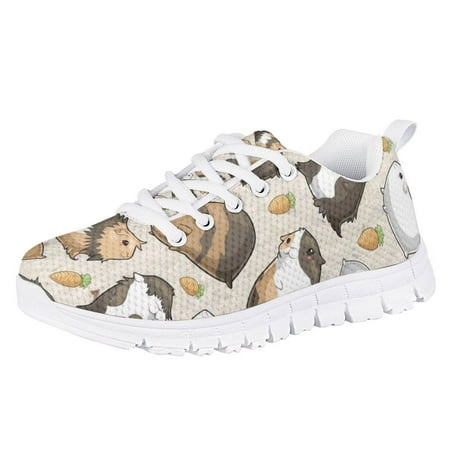 

HUGS IDEA Lace Up Sneakers for Boys Girls Ultralight Cartoon Hamster Print Flats Rubber Breathable Training Lace Up Footwear Size 4