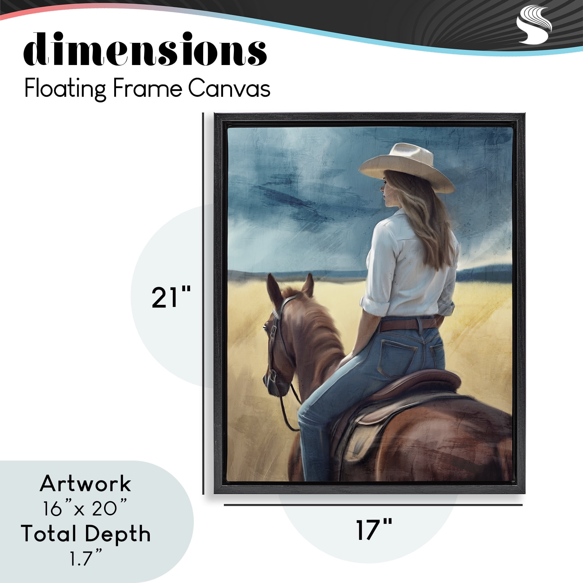 Countryside Cowgirl View Black Framed Floater Canvas Wall Art, design by Kim Allen