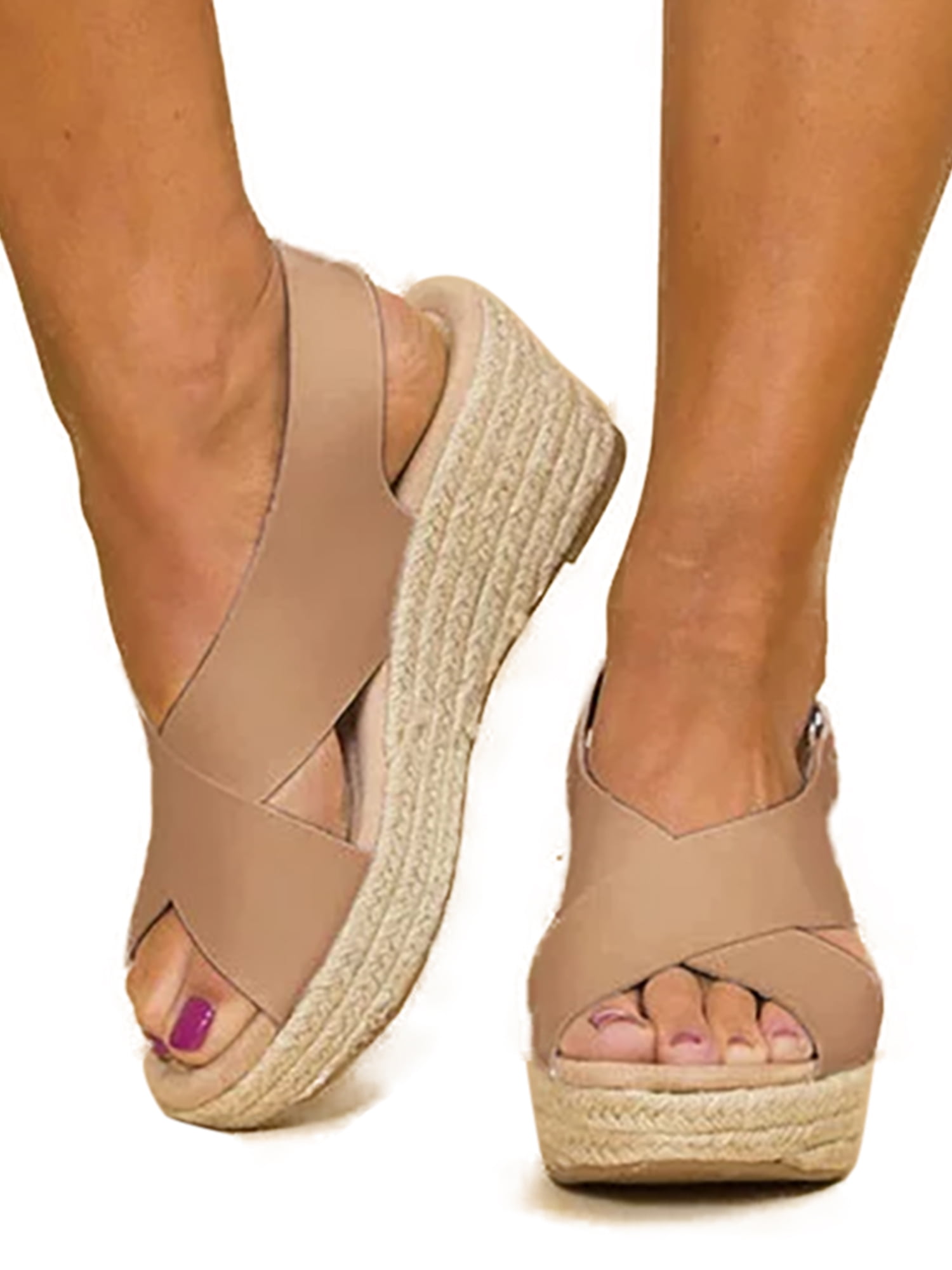 Lallc - Women Wedge Platform Sandals Espadrille Slingback Ankle Buckle ...