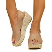 Women's Wedge Platform Sandals Slingback Ankle Buckle Peep Toe Summer Shoes