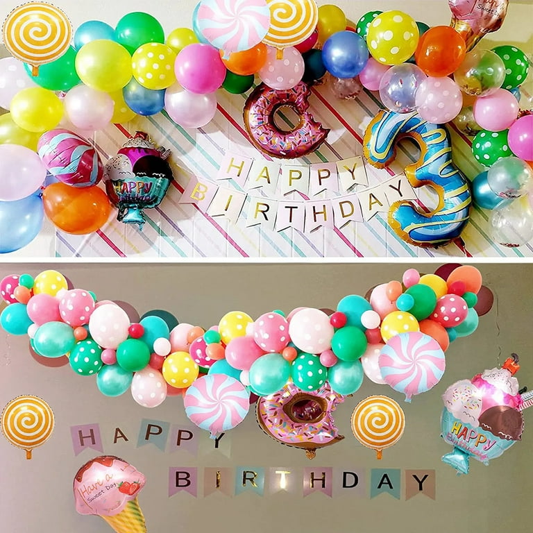 Mmtx Candyland Party Decoration, Pastel Macaron Balloon Arch with Candy Doughnut Ice Cream Foil Balloon Decoration for Girls Birthday Party Baby