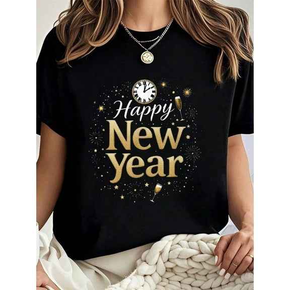 100% Cotton New Years Eve Party Countdown Happy New Year Fireworks T-Shirt Summer Tees Women