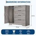 thumbnail image 3 of Qinaqin 43.3-Inch Gris de Profundidad Madera Pequeño cm Anchoardrobe Closet con Puerta 4 Cajones y Alturaanging Rod para Dormitorio Laundry Sala o Cloak, 3 of 7