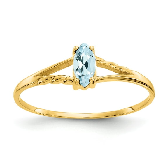 10k Polished Geniune Aquamarine Birthstone Ring in 10k Yellow Gold - Size 7