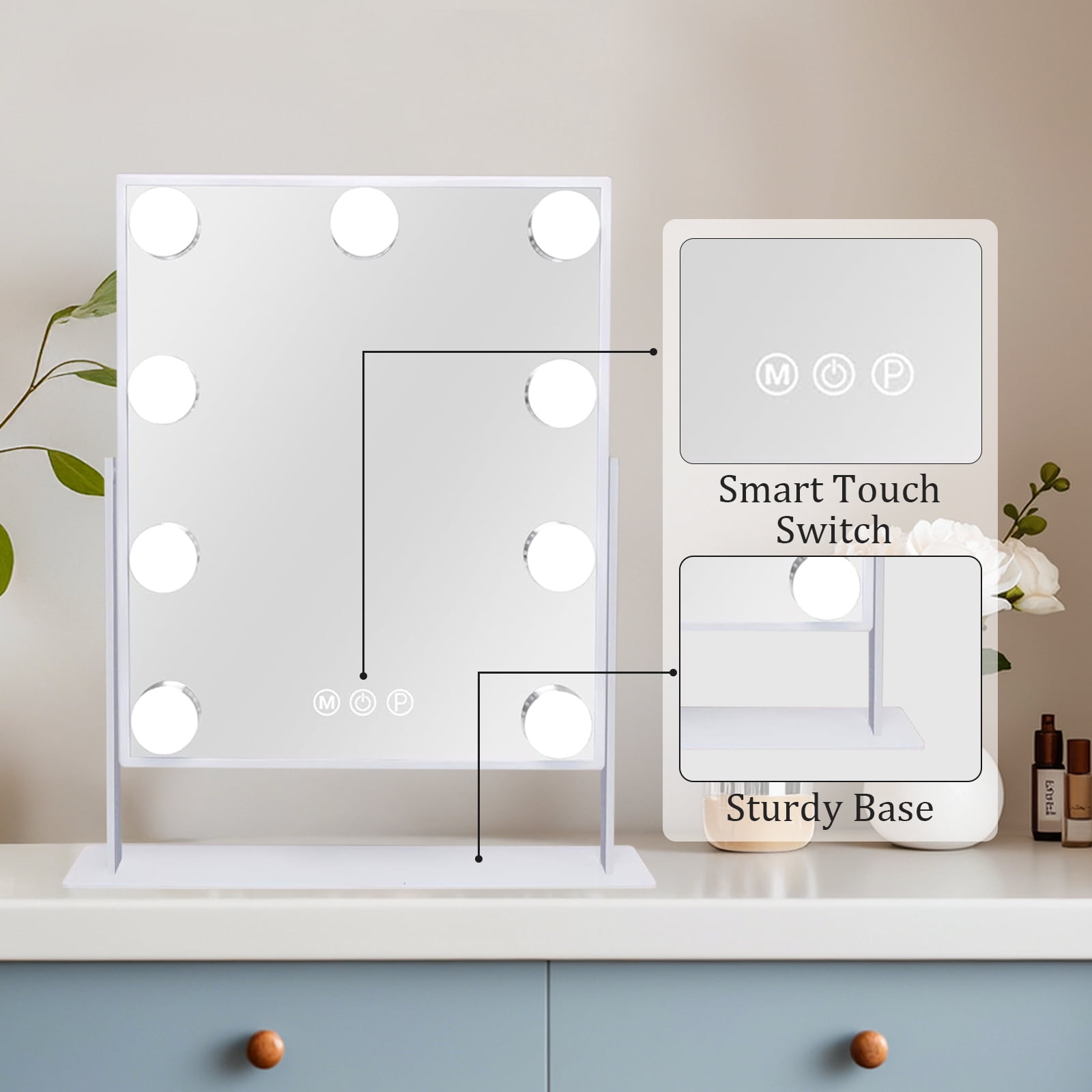 KUOSE LED Makeup Mirror, with 10X Magnification Adjustable Brightness & Color Temperature, 360° Rotatable, Perfect for Makeup Artists & Home Use