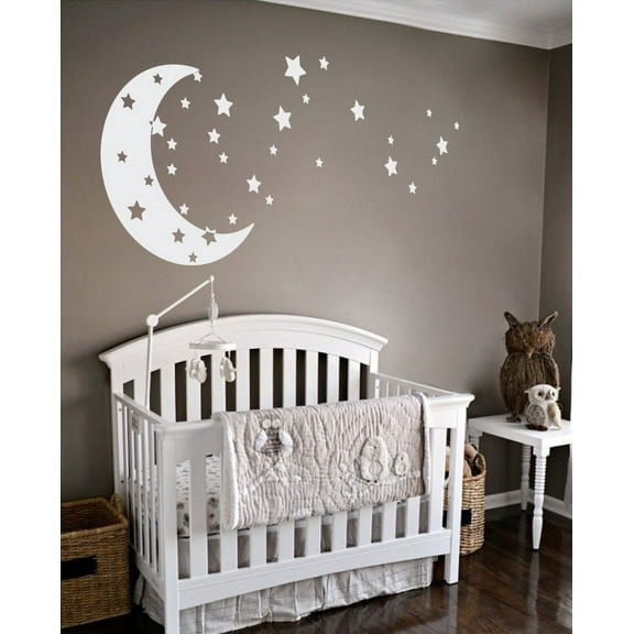 Moon and Stars Night Sky Vinyl Wall Art Decal Sticker Design for Nursery Room DIY Mural Decoration