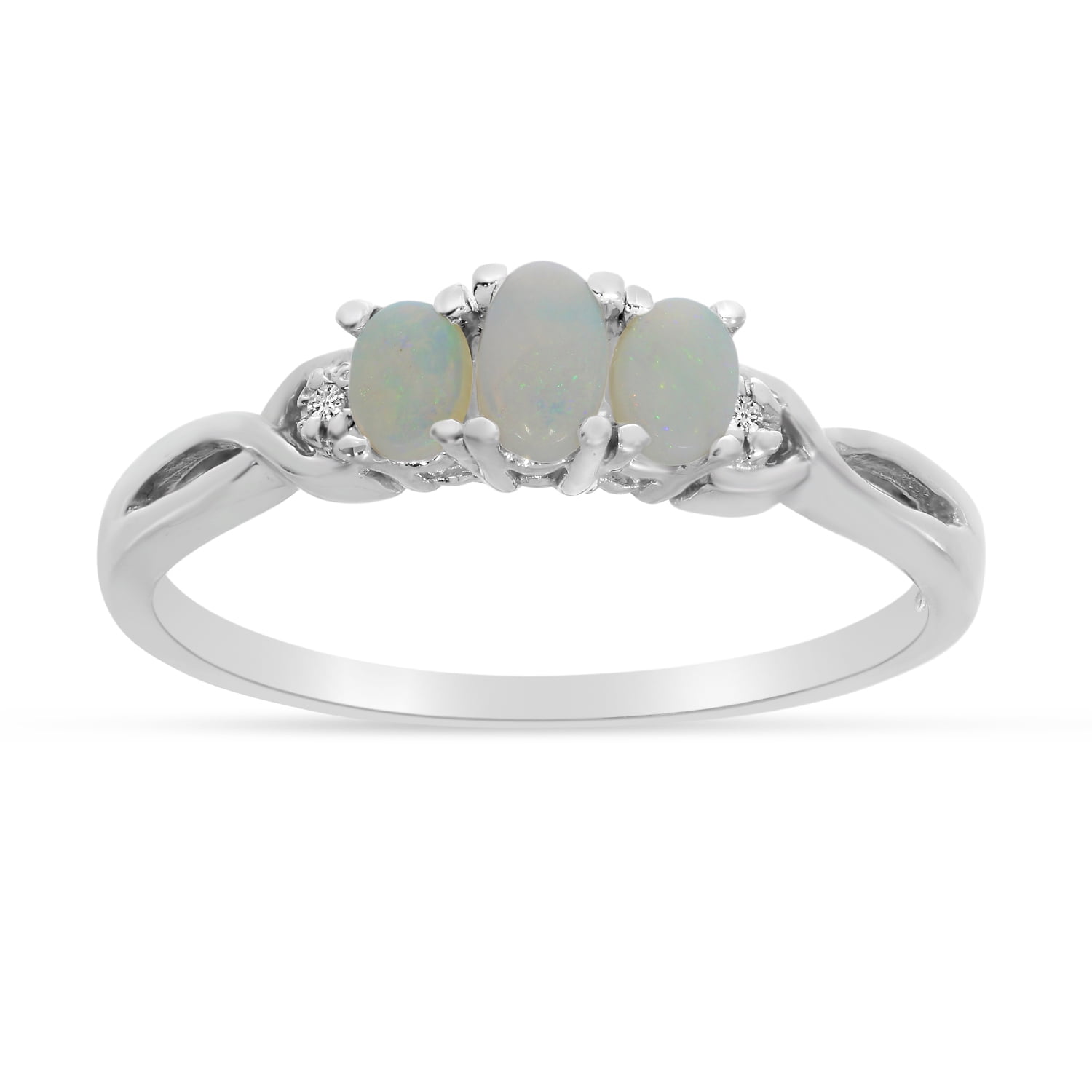 10k White Gold Oval Opal And Diamond Three Stone Ring - Walmart.com