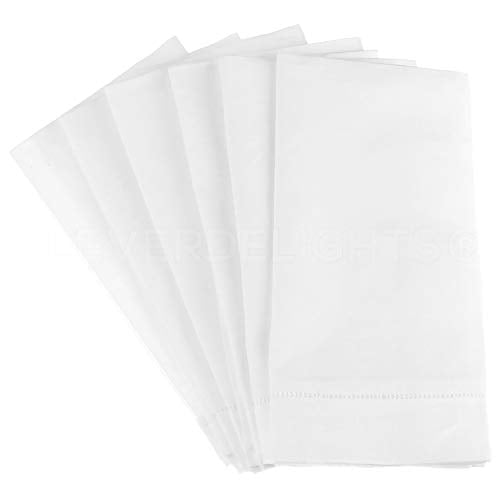 CleverDelights 20" White Hemstitch Dinner Napkins - 6 Pack - 55/45 Linen Cotton Blend