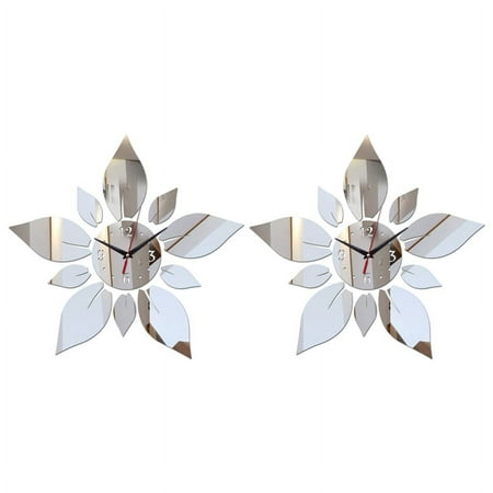 2X Mirror Acrylic Material Single Face Wall Stickers Modern Style Wall Quartz Clocks Home Decor Wall Watches Silver