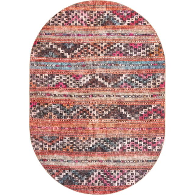 Unique Loom Revival Striped Chevron Rug 7' 6 x 10' 6 Oval Red/Black
