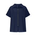 thumbnail image 4 of Endives Women's Short Sleeve T-shirt Casual Single Pocket Short Sleeve Zipper Lapel Top T Shirt, 4 of 6