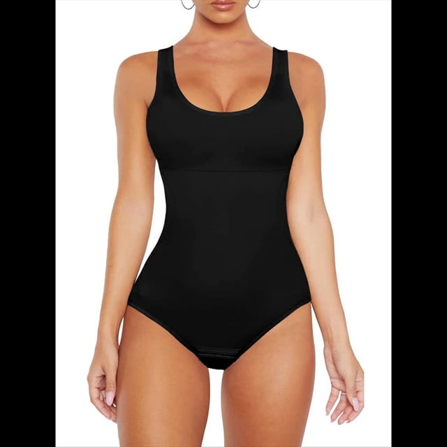 Body Sin Mangas para Mujer, Control de Abdomen, Corte Entallado, Sin Mangas, Cuello Redondo. Negro M