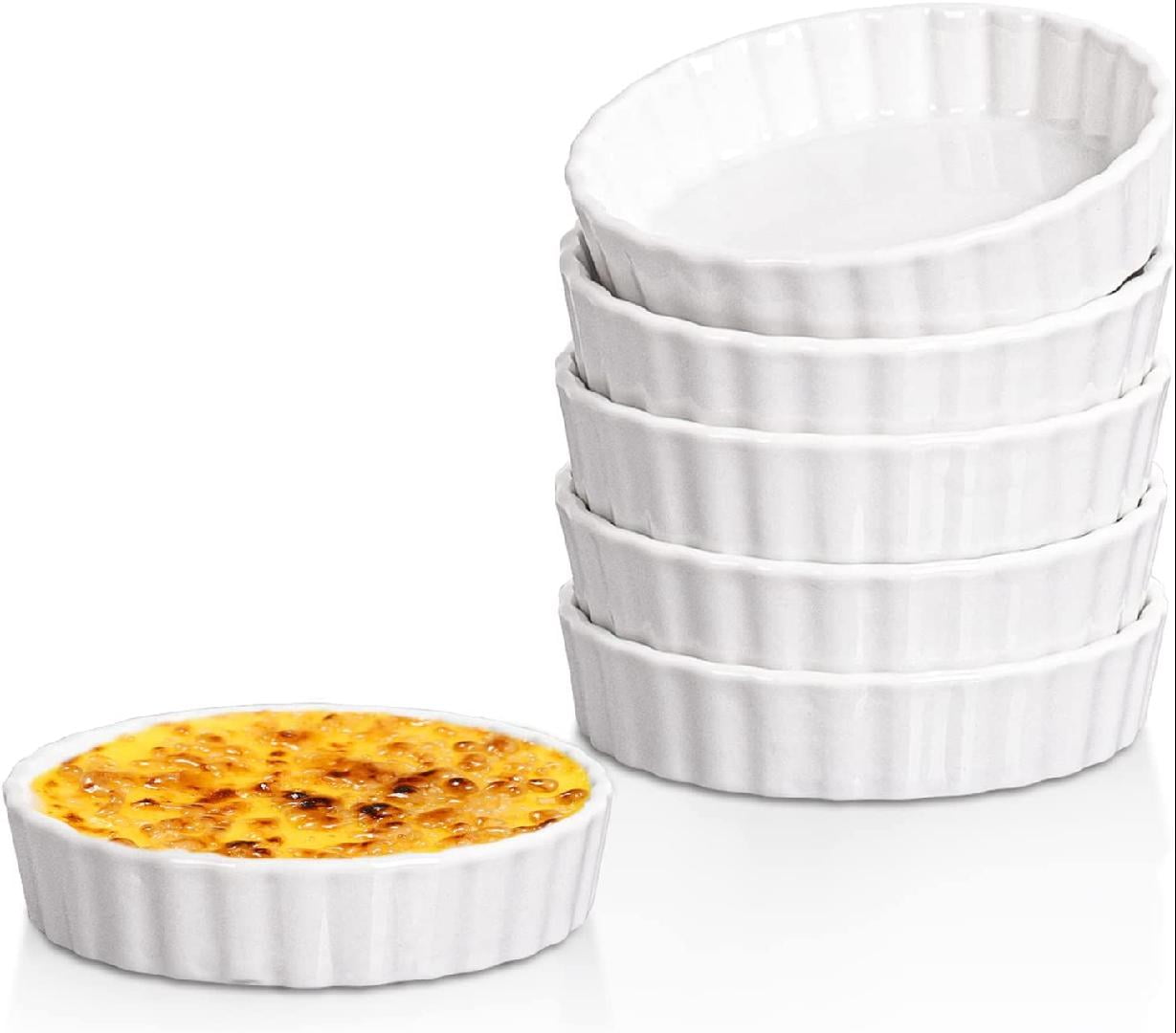 Ramekins 8 oz Creme Brulee Ramekins, Round Fluted Quiche Dishes Tart