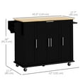 thumbnail image 3 of HOMCOM Kitchen Island on Wheels, Kitchen Cart with Solid Wood Top, Black, 3 of 10
