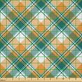 thumbnail image 2 of Ambesonne Orange Plaid Fabric by the Yard Microfiber, Teal Details Squares, 5 Yards, Teal Marigold and White, 2 of 2