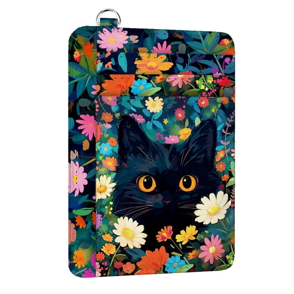 RFID Blocking Credit Card Holder for Women - Flower and Cat PU Leather Slim Wallet with ID Window 6 Card Slots and Cash Pocket - Perfect