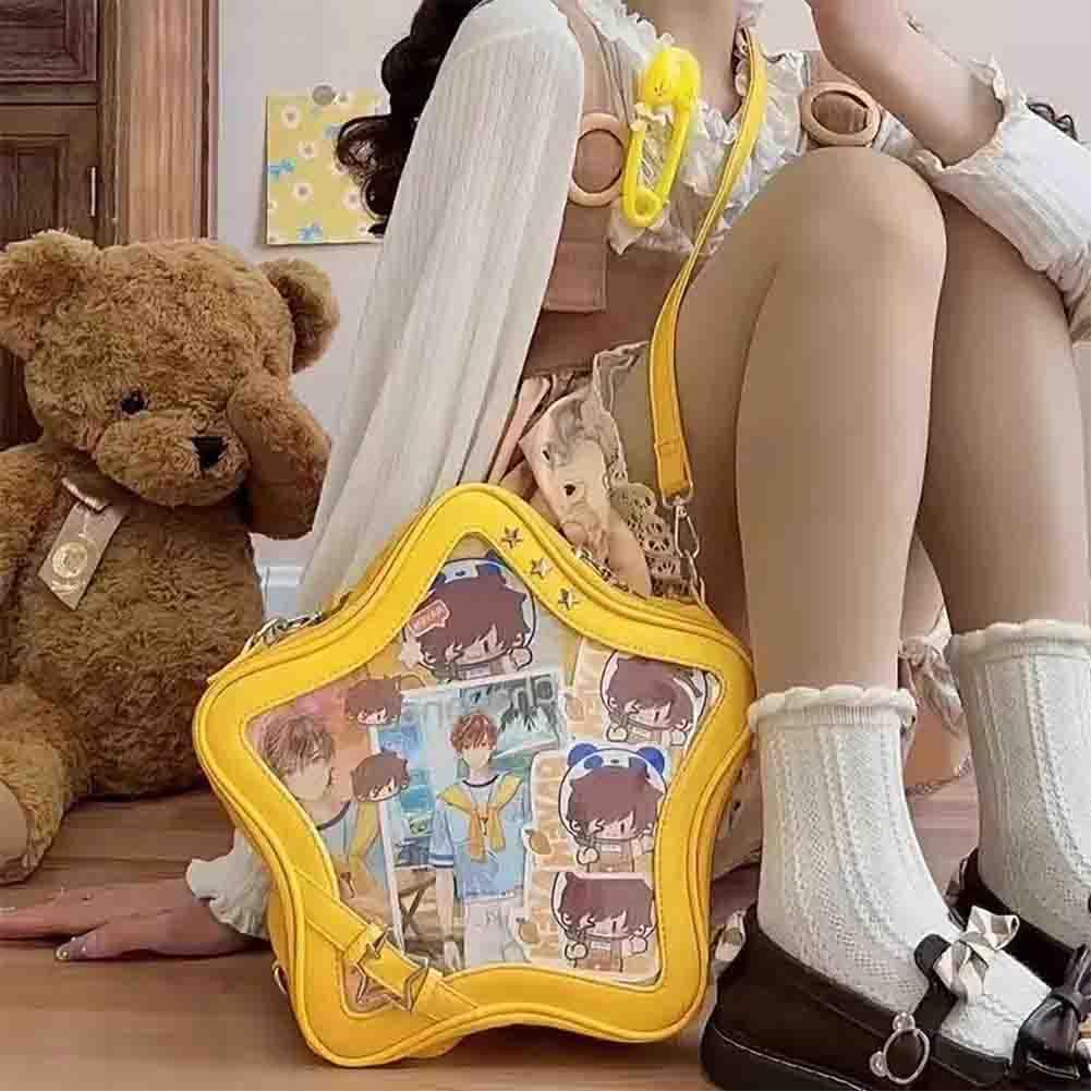 Baguery Ita Bag Star Shaped Purse - PU Leather Cute Clear Crossbody Bag, Kawaii Pin Display Shoulder Bag (Bare Bag)​