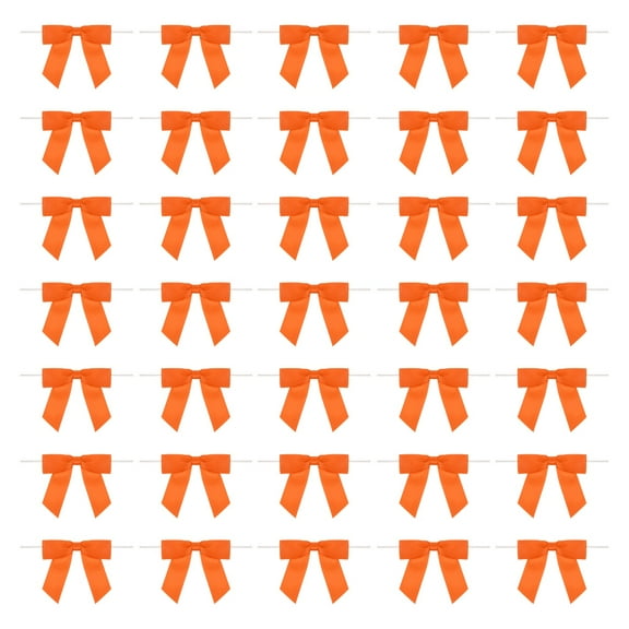 50Pcs Twist Tie Bow 3.5" Pre-Tie Gift Bows Mini Fabric Satin Ribbon for Treat Bags Craft DIY Flower Sewing Wedding Birthday Party (Orange)
