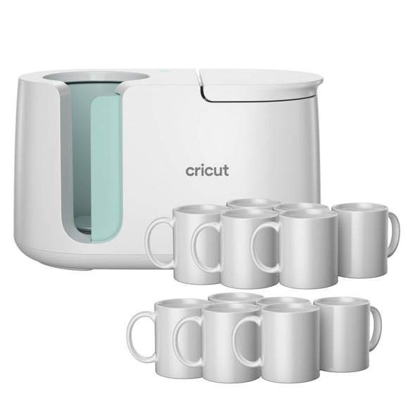 Mug Press Cricut + 12 tazas de cerámica en blanco de 350 ml, color blanco