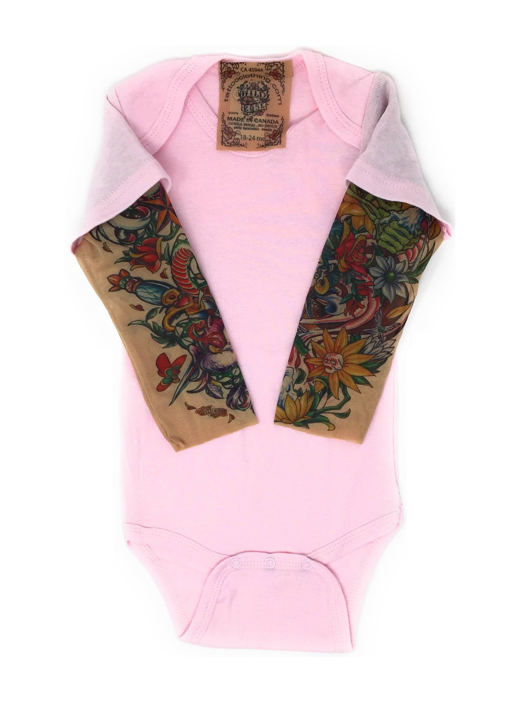 Sunflower Wild Rose Baby Girls Tattoo Sleeve Shirt Pink